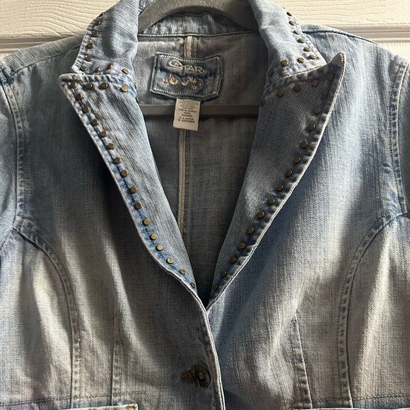 Vtg Y2K Star Denim Jacket Light Wash Studded Sz XL - Picture 3 of 15